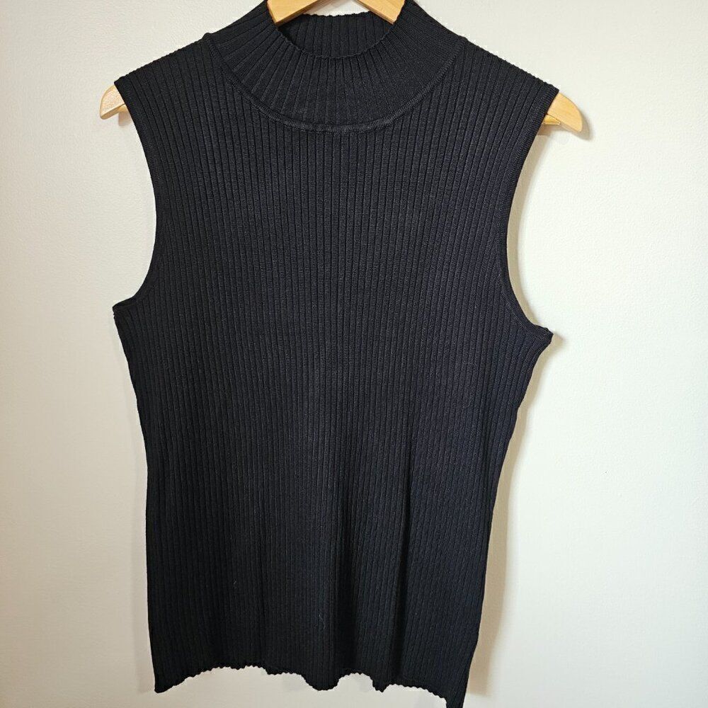 EUC OPHELIA ROE BLACK MOCK NECK RIBBED SLEEVELESS TOP SIZE XL